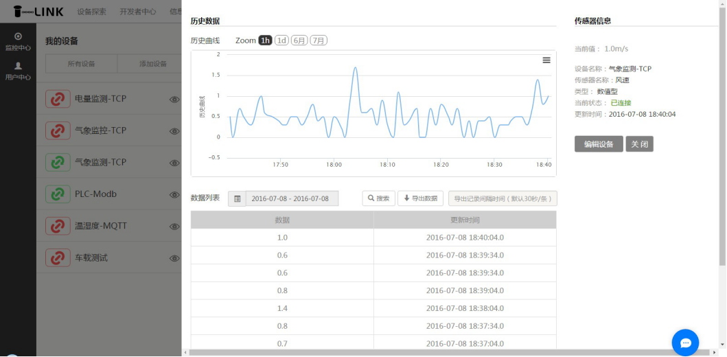 溫室大棚智能控制云平臺(tái)歷史數(shù)據(jù)查詢界面